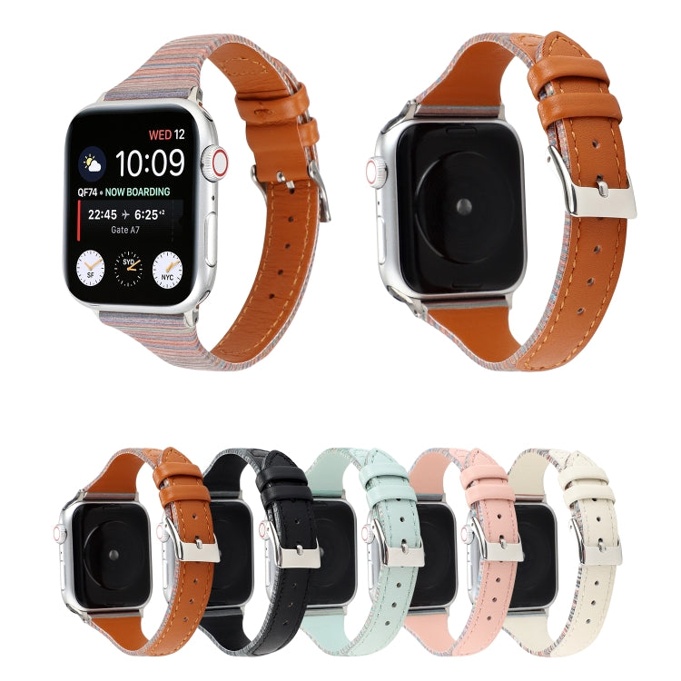 Lisslune | For Apple Watch Series 9&8&7 41mm / SE 3&SE 2&6&SE&5&4 40mm / 3&2&1 38mm Stitching Leather Watch Band Watch Band (Black)