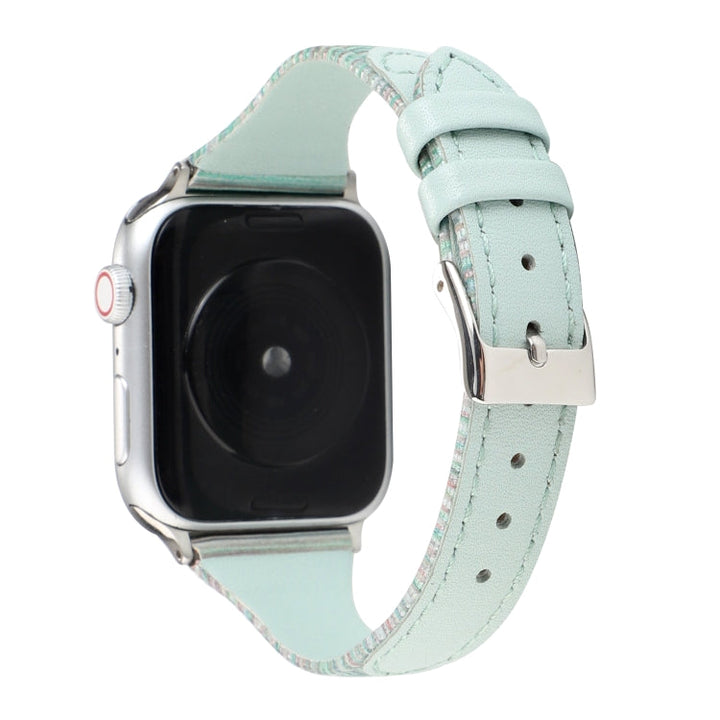 Lisslune | For Apple Watch Series 9&8&7 41mm / SE 3&SE 2&6&SE&5&4 40mm / 3&2&1 38mm Stitch Lines Leather Band Bracelet (Green)