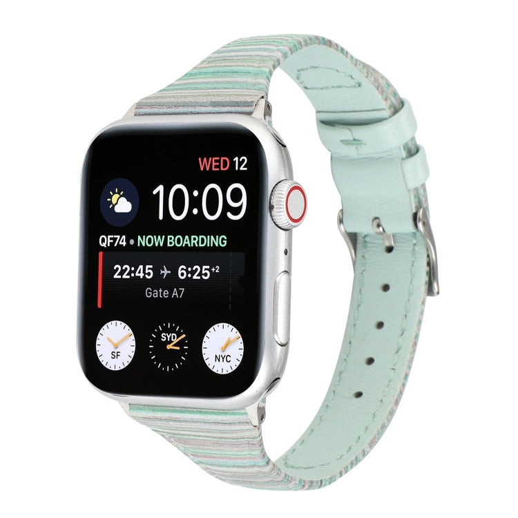Lisslune | For Apple Watch Series 9&8&7 41mm / SE 3&SE 2&6&SE&5&4 40mm / 3&2&1 38mm Stitch Lines Leather Band Bracelet (Green)
