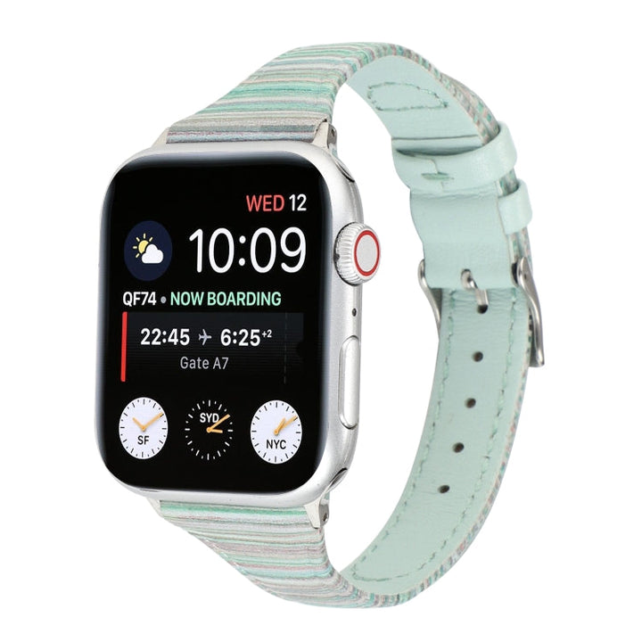 Lisslune | For Apple Watch Series 9&8&7 41mm / SE 3&SE 2&6&SE&5&4 40mm / 3&2&1 38mm Stitch Lines Leather Band Bracelet (Green)