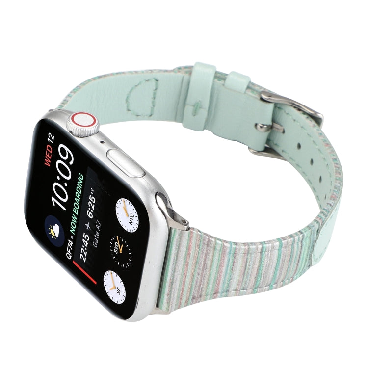 Lisslune | For Apple Watch Series 9&8&7 41mm / SE 3&SE 2&6&SE&5&4 40mm / 3&2&1 38mm Stitch Lines Leather Band Bracelet (Green)