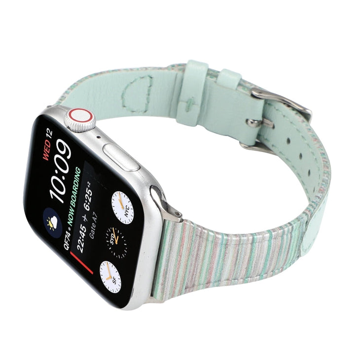 Lisslune | For Apple Watch Series 9&8&7 41mm / SE 3&SE 2&6&SE&5&4 40mm / 3&2&1 38mm Stitch Lines Leather Band Bracelet (Green)