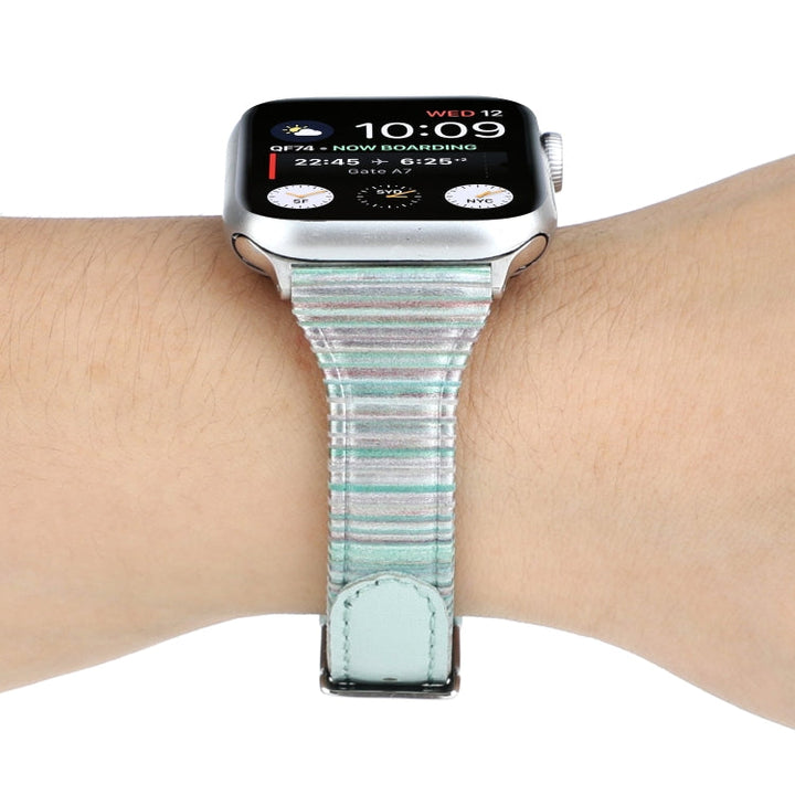 Lisslune | For Apple Watch Series 9&8&7 41mm / SE 3&SE 2&6&SE&5&4 40mm / 3&2&1 38mm Stitch Lines Leather Band Bracelet (Green)