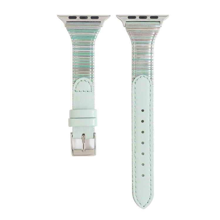 Lisslune | For Apple Watch Series 9&8&7 41mm / SE 3&SE 2&6&SE&5&4 40mm / 3&2&1 38mm Stitch Lines Leather Band Bracelet (Green)