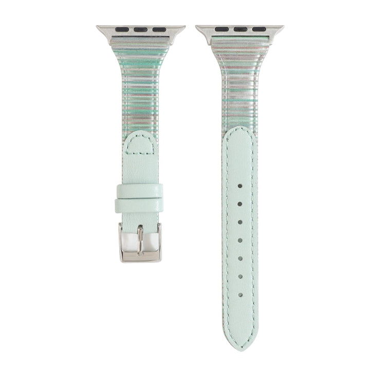 Lisslune | For Apple Watch Series 9&8&7 41mm / SE 3&SE 2&6&SE&5&4 40mm / 3&2&1 38mm Stitch Lines Leather Band Bracelet (Green)