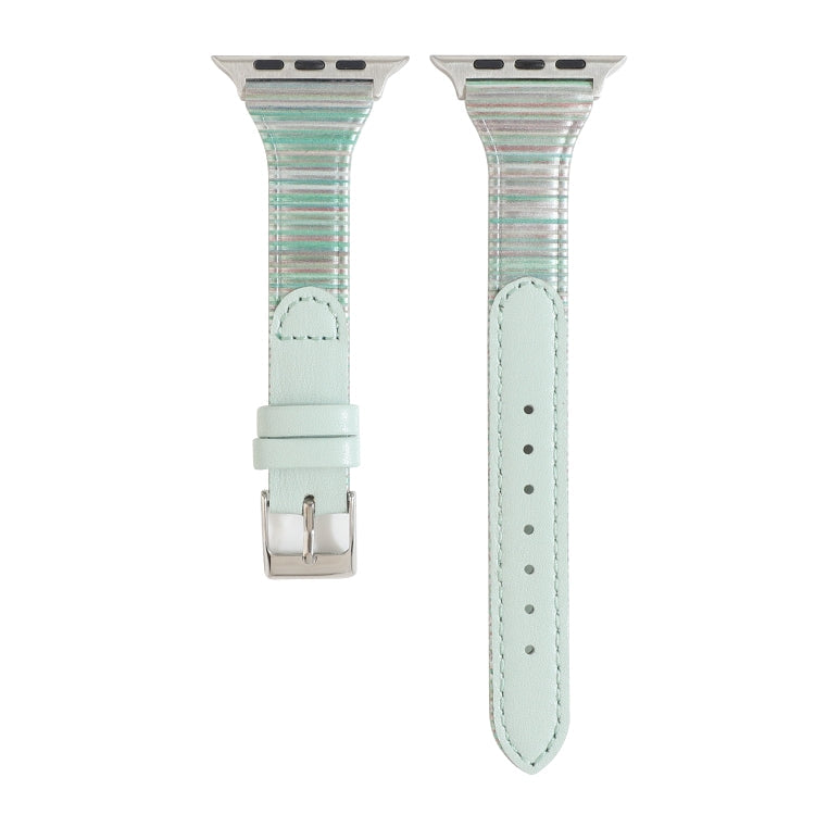 Lisslune | For Apple Watch Ultra 49mm&Watch Ultra 2 49mm / Series 9&8&7 45mm / SE 3&SE 2&6&SE&5&4 44mm / 3&2&1 42mm Seam Stripe Leather Watch Band Watch Band (Green)