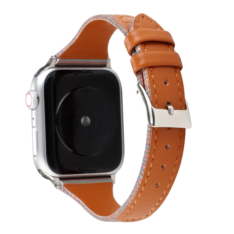 Lisslune | For Apple Watch Ultra 49 mm & Watch Ultra 2 49 mm / Series 9 & 8 & 7 45 mm / SE 3 & SE 2 & 6 & SE & 5 & 4 44 mm / 3 & 2 & 1 42 mm Sewing Strip Leather Wristwatch Band (Brown)
