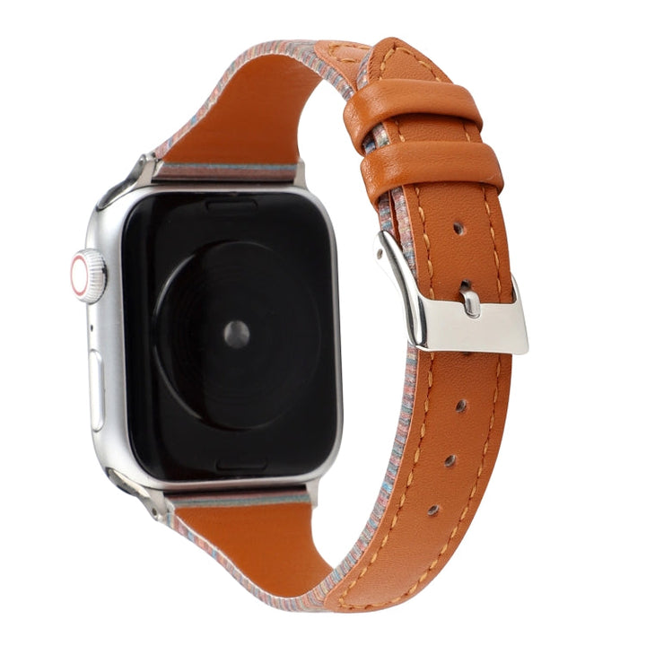 Lisslune | For Apple Watch Ultra 49 mm & Watch Ultra 2 49 mm / Series 9 & 8 & 7 45 mm / SE 3 & SE 2 & 6 & SE & 5 & 4 44 mm / 3 & 2 & 1 42 mm Sewing Strip Leather Wristwatch Band (Brown)
