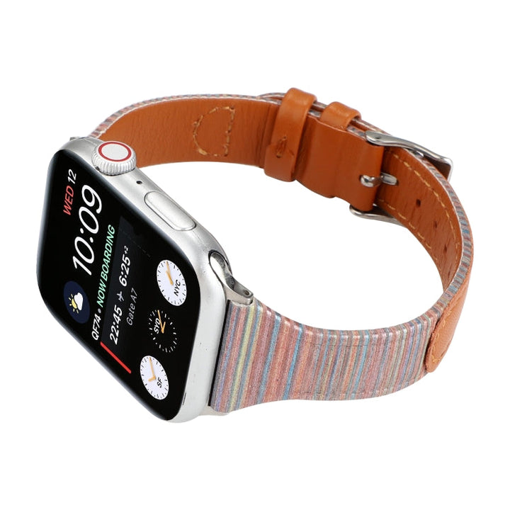 Lisslune | For Apple Watch Ultra 49 mm & Watch Ultra 2 49 mm / Series 9 & 8 & 7 45 mm / SE 3 & SE 2 & 6 & SE & 5 & 4 44 mm / 3 & 2 & 1 42 mm Sewing Strip Leather Wristwatch Band (Brown)