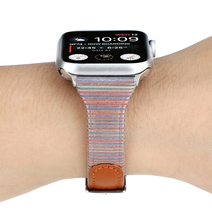 Lisslune | For Apple Watch Ultra 49 mm & Watch Ultra 2 49 mm / Series 9 & 8 & 7 45 mm / SE 3 & SE 2 & 6 & SE & 5 & 4 44 mm / 3 & 2 & 1 42 mm Sewing Strip Leather Wristwatch Band (Brown)