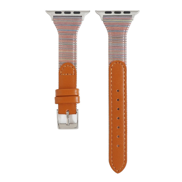 Lisslune | For Apple Watch Ultra 49 mm & Watch Ultra 2 49 mm / Series 9 & 8 & 7 45 mm / SE 3 & SE 2 & 6 & SE & 5 & 4 44 mm / 3 & 2 & 1 42 mm Sewing Strip Leather Wristwatch Band (Brown)