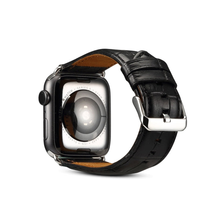 Lisslune | For Apple Watch Series 9&8&7 41mm / SE 3&SE 2&6&SE&5&4 40mm / 3&2&1 38mm Cowhide Crocodile Texture Strap Watch Band (Black)