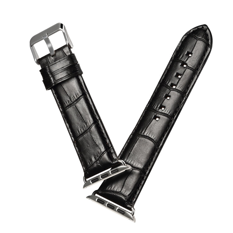 Lisslune | For Apple Watch Series 9&8&7 41mm / SE 3&SE 2&6&SE&5&4 40mm / 3&2&1 38mm Cowhide Crocodile Texture Strap Watch Band (Black)
