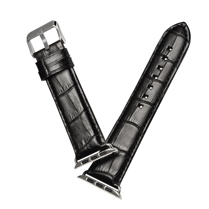 Lisslune | For Apple Watch Series 9&8&7 41mm / SE 3&SE 2&6&SE&5&4 40mm / 3&2&1 38mm Cowhide Crocodile Texture Strap Watch Band (Black)