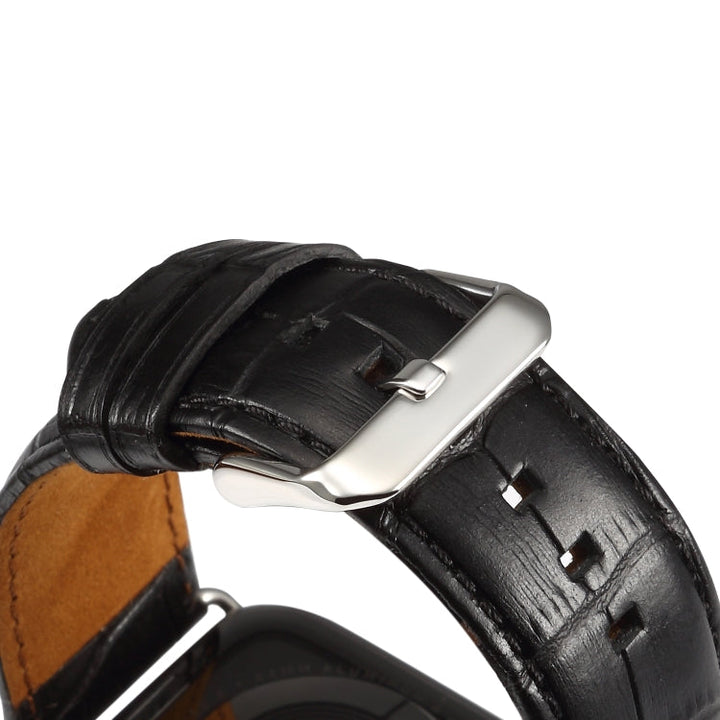 Lisslune | For Apple Watch Series 9&8&7 41mm / SE 3&SE 2&6&SE&5&4 40mm / 3&2&1 38mm Cowhide Crocodile Texture Strap Watch Band (Black)