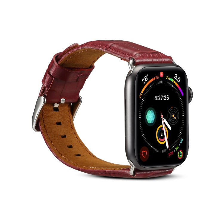 Lisslune | For Apple Watch Series 9&8&7 41mm / SE 3&SE 2&6&SE&5&4 40mm / 3&2&1 38mm Cowhide Crocodile Texture Strap Watch Band (Red-brown)