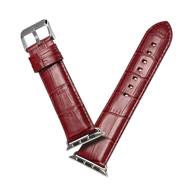 Lisslune | For Apple Watch Series 9&8&7 41mm / SE 3&SE 2&6&SE&5&4 40mm / 3&2&1 38mm Cowhide Crocodile Texture Strap Watch Band (Red-brown)