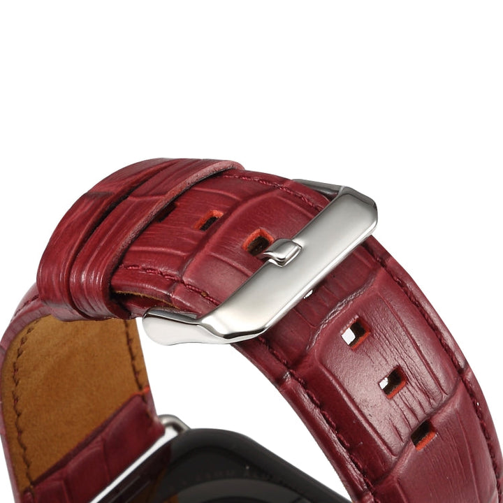 Lisslune | For Apple Watch Series 9&8&7 41mm / SE 3&SE 2&6&SE&5&4 40mm / 3&2&1 38mm Cowhide Crocodile Texture Strap Watch Band (Red-brown)