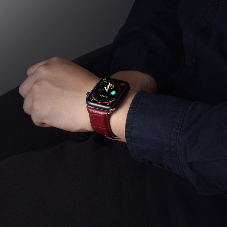 Lisslune | For Apple Watch Series 9&8&7 41mm / SE 3&SE 2&6&SE&5&4 40mm / 3&2&1 38mm Cowhide Crocodile Texture Strap Watch Band (Red-brown)