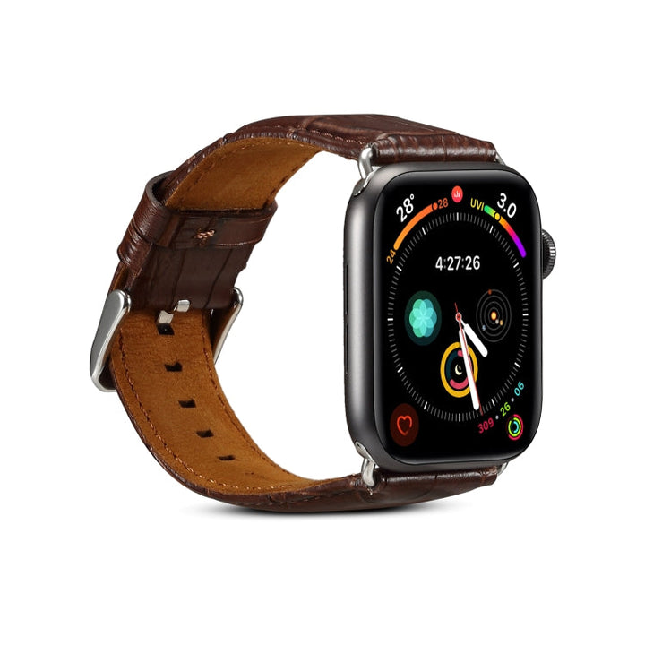 Lisslune | For Apple Watch Series 9&8&7 41mm / SE 3&SE 2&6&SE&5&4 40mm / 3&2&1 38mm Cowhide Crocodile Leather Texture Strap Watch Band (Coffee)