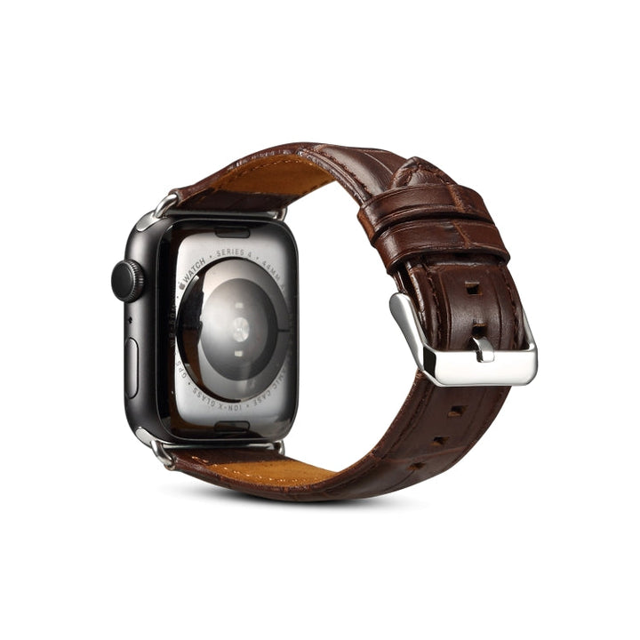 Lisslune | For Apple Watch Series 9&8&7 41mm / SE 3&SE 2&6&SE&5&4 40mm / 3&2&1 38mm Cowhide Crocodile Leather Texture Strap Watch Band (Coffee)
