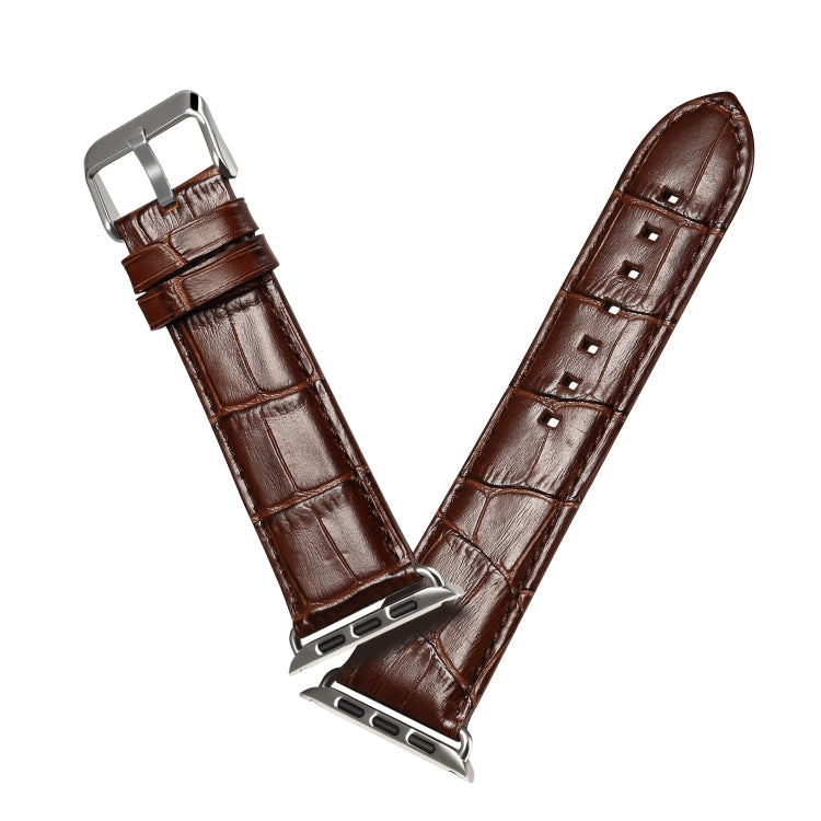 Lisslune | For Apple Watch Series 9&8&7 41mm / SE 3&SE 2&6&SE&5&4 40mm / 3&2&1 38mm Cowhide Crocodile Leather Texture Strap Watch Band (Coffee)