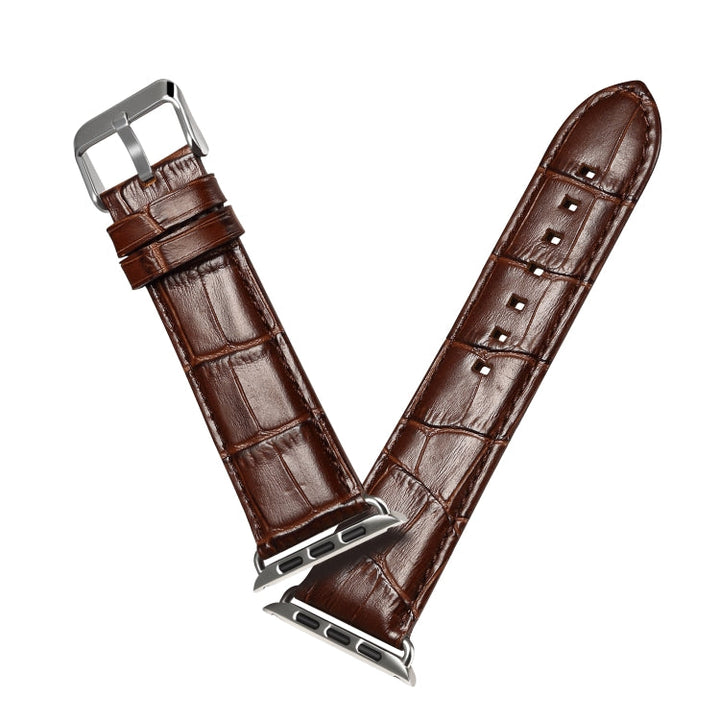 Lisslune | For Apple Watch Series 9&8&7 41mm / SE 3&SE 2&6&SE&5&4 40mm / 3&2&1 38mm Cowhide Crocodile Leather Texture Strap Watch Band (Coffee)