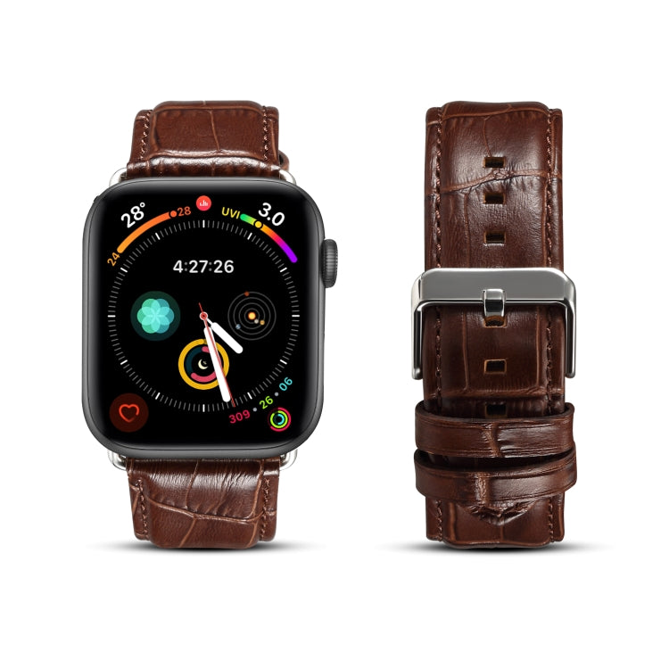 Lisslune | For Apple Watch Series 9&8&7 41mm / SE 3&SE 2&6&SE&5&4 40mm / 3&2&1 38mm Cowhide Crocodile Leather Texture Strap Watch Band (Coffee)