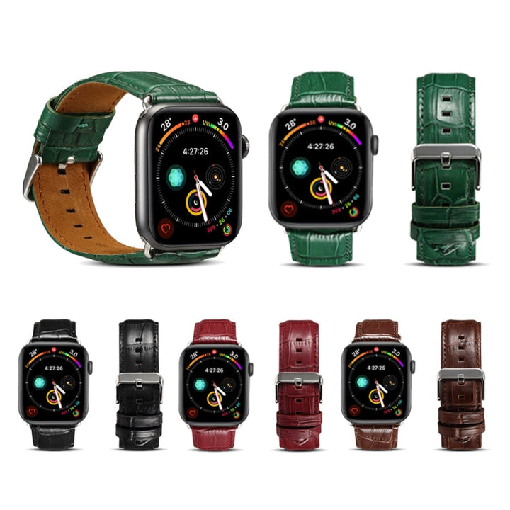 Lisslune | For Apple Watch Series 9&8&7 41mm / SE 3&SE 2&6&SE&5&4 40mm / 3&2&1 38mm Cowhide Crocodile Leather Texture Strap Watch Band (Coffee)