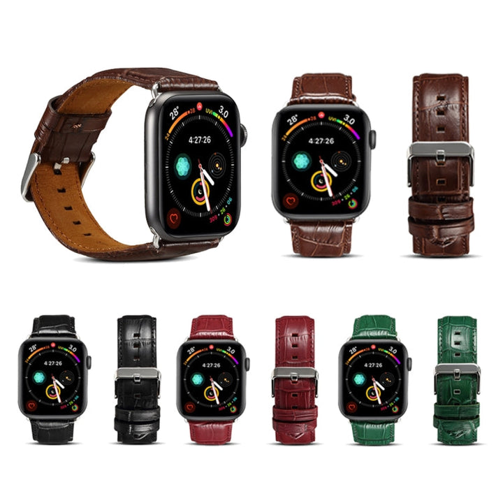 Lisslune | For Apple Watch Ultra 49mm & Watch Ultra 2 49mm / Series 9 & 8 & 7 45mm / SE 3 & SE 2 & 6 & SE & 5 & 4 44mm / 3 & 2 & 1 42mm Cowhide Crocodile Texture Strap (Coffee)