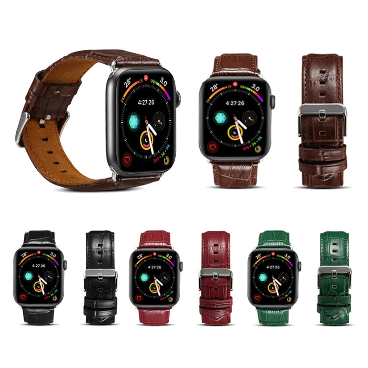 Lisslune | For Apple Watch Ultra 49mm & Watch Ultra 2 49mm / Series 9 & 8 & 7 45mm / SE 3 & SE 2 & 6 & SE & 5 & 4 44mm / 3 & 2 & 1 42mm Cowhide Crocodile Texture Strap (Red-brown)