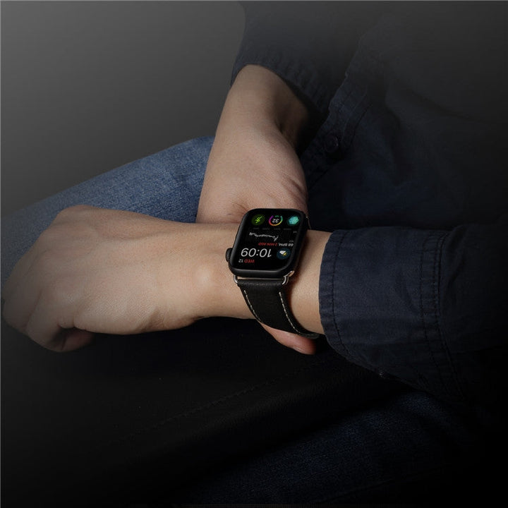Lisslune | For Apple Watch Series 9&8&7 41mm / SE 3&SE 2&6&SE&5&4 40mm / 3&2&1 38mm Environmental Protection Leather Watch Band Watch Band (Black)