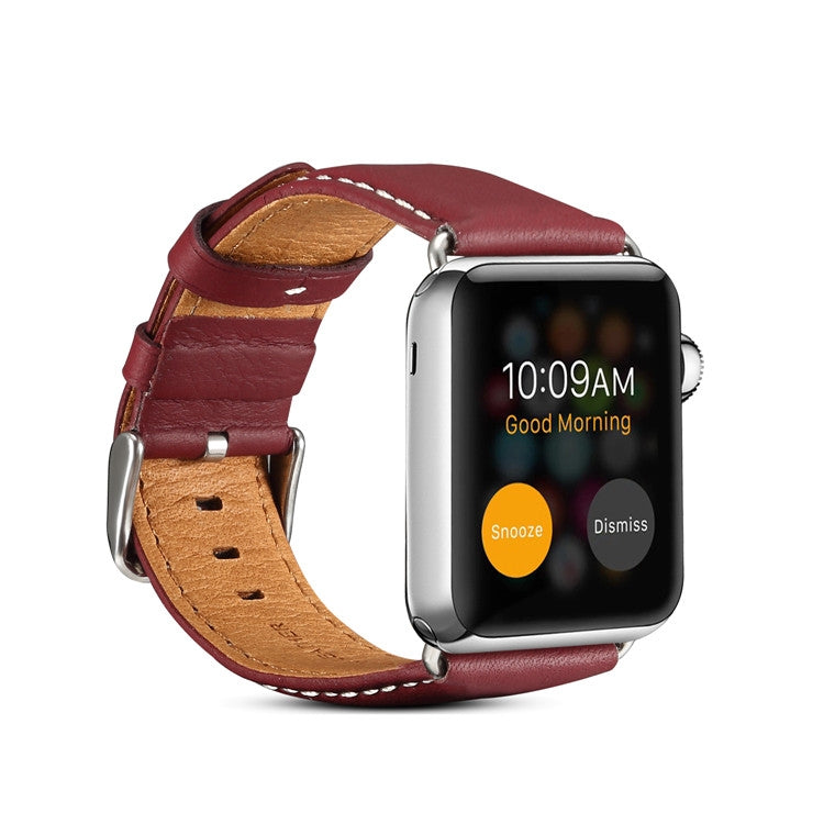 Lisslune | For Apple Watch Ultra 49mm & Watch Ultra 2 49mm / Series 9 & 8 & 7 45mm / SE 3 & SE 2 & 6 & SE & 5 & 4 44mm / 3 & 2 & 1 42mm Environmental Protection Leather Bracelet (Red-Brown)