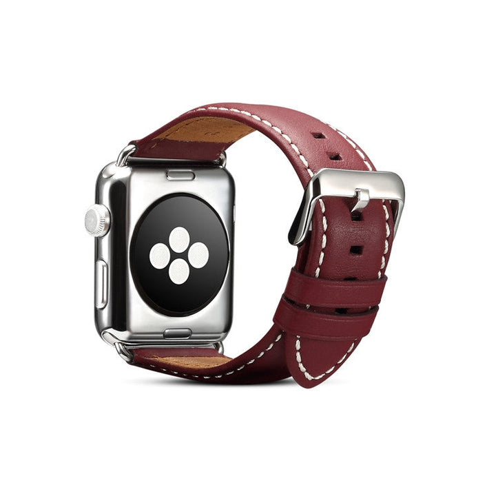 Lisslune | For Apple Watch Ultra 49mm & Watch Ultra 2 49mm / Series 9 & 8 & 7 45mm / SE 3 & SE 2 & 6 & SE & 5 & 4 44mm / 3 & 2 & 1 42mm Environmental Protection Leather Bracelet (Red-Brown)