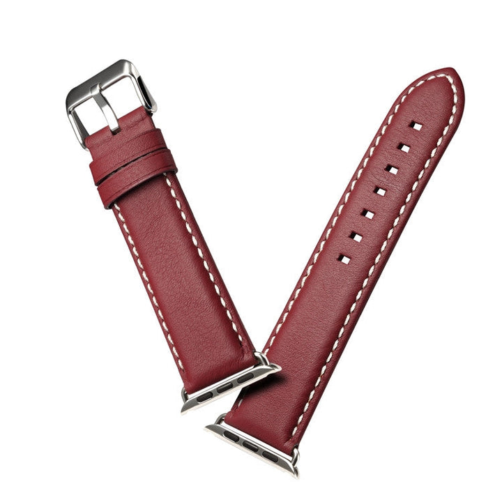 Lisslune | For Apple Watch Ultra 49mm & Watch Ultra 2 49mm / Series 9 & 8 & 7 45mm / SE 3 & SE 2 & 6 & SE & 5 & 4 44mm / 3 & 2 & 1 42mm Environmental Protection Leather Bracelet (Red-Brown)