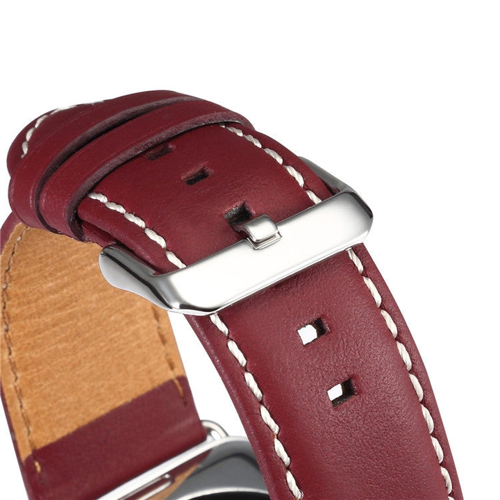 Lisslune | For Apple Watch Ultra 49mm & Watch Ultra 2 49mm / Series 9 & 8 & 7 45mm / SE 3 & SE 2 & 6 & SE & 5 & 4 44mm / 3 & 2 & 1 42mm Environmental Protection Leather Bracelet (Red-Brown)