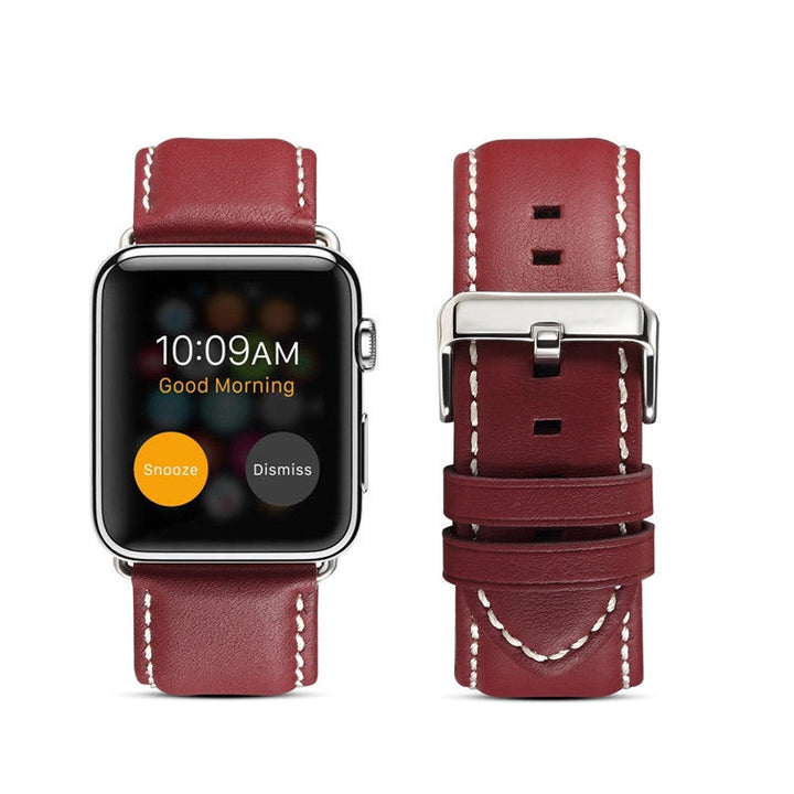 Lisslune | For Apple Watch Ultra 49mm & Watch Ultra 2 49mm / Series 9 & 8 & 7 45mm / SE 3 & SE 2 & 6 & SE & 5 & 4 44mm / 3 & 2 & 1 42mm Environmental Protection Leather Bracelet (Red-Brown)