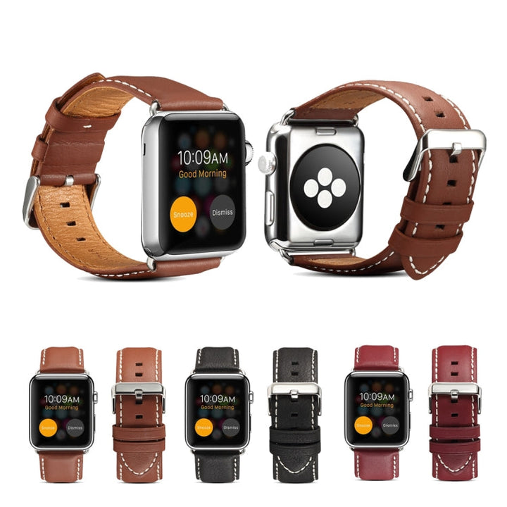 Lisslune | For Apple Watch Ultra 49mm & Watch Ultra 2 49mm / Series 9 & 8 & 7 45mm / SE 3 & SE 2 & 6 & SE & 5 & 4 44mm / 3 & 2 & 1 42mm Environmental Protection Leather Bracelet (Red-Brown)