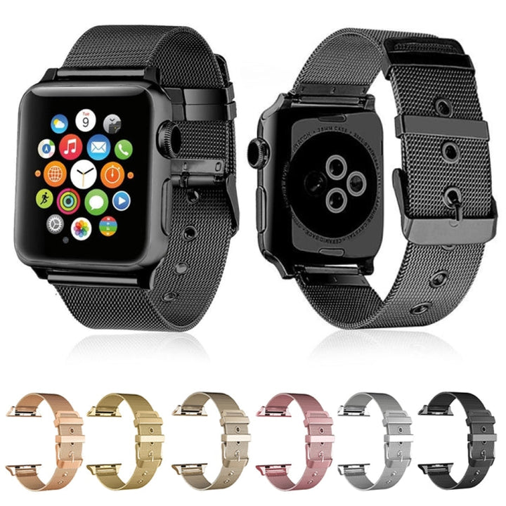 Lisslune | For Apple Watch 46 mm / 49 mm / 45 mm / 44 mm / 42 mm Milanese Stainless Steel Double Buckle Watch Band (Gold)