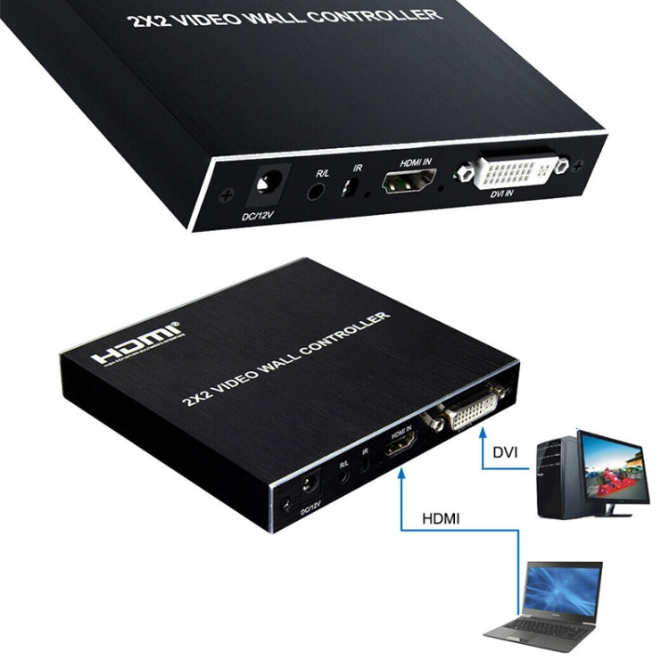 Lisslune | 1080P 2 x 2 HDMI + DVI to 4 HDMI Ports Video Wall Controller (Black)