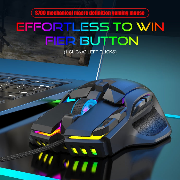 Lisslune | HXSJ S700 USB 12800dpi adjustable 10-button mechanical wired gaming mouse (Black)