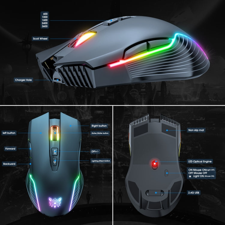 Lisslune | ONIKUMA CW905 2.4G RGB Lighting Wireless Mouse (Black)