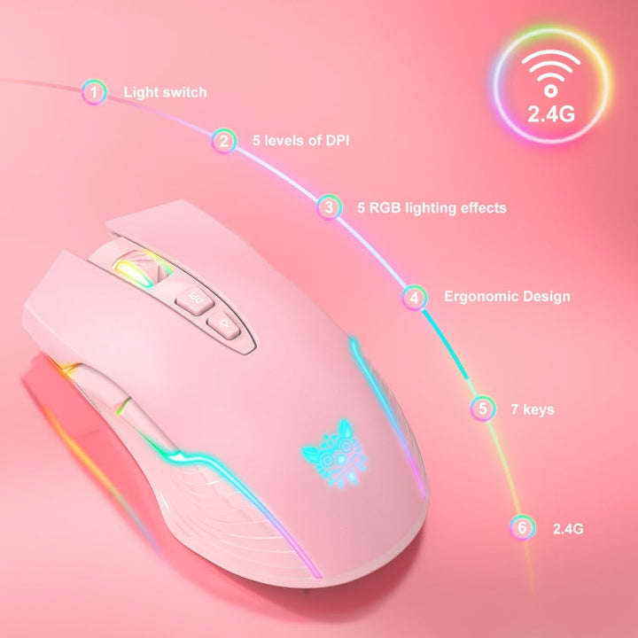 Lisslune | ONIKUMA CW905 2.4G RGB Lighting Wireless Mouse (Pink)