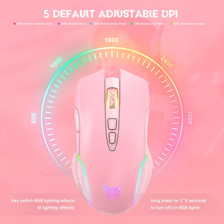 Lisslune | ONIKUMA CW905 2.4G RGB Lighting Wireless Mouse (Pink)