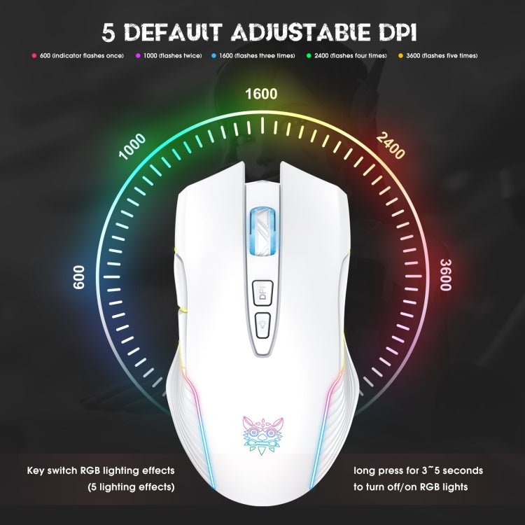 Lisslune | ONIKUMA CW905 2.4G RGB Lighting Wireless Mouse (Gray White)