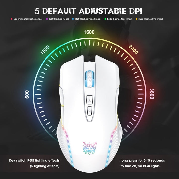 Lisslune | ONIKUMA CW905 2.4G RGB Lighting Wireless Mouse (Gray White)