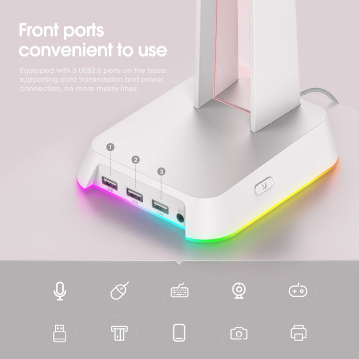Lisslune | ONIKUMA ST-2 RGB Lighting Headset Stand (White)