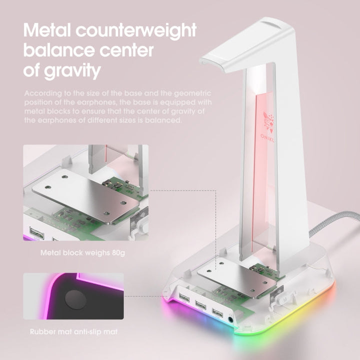 Lisslune | ONIKUMA ST-2 RGB Lighting Headset Stand (White)