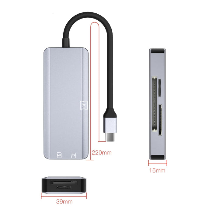 Lisslune | NK-3044 5 in 1 USB-C / Type-C to MS / M2 / CF / TF / SD Card Slots Adapter (Space Grey)