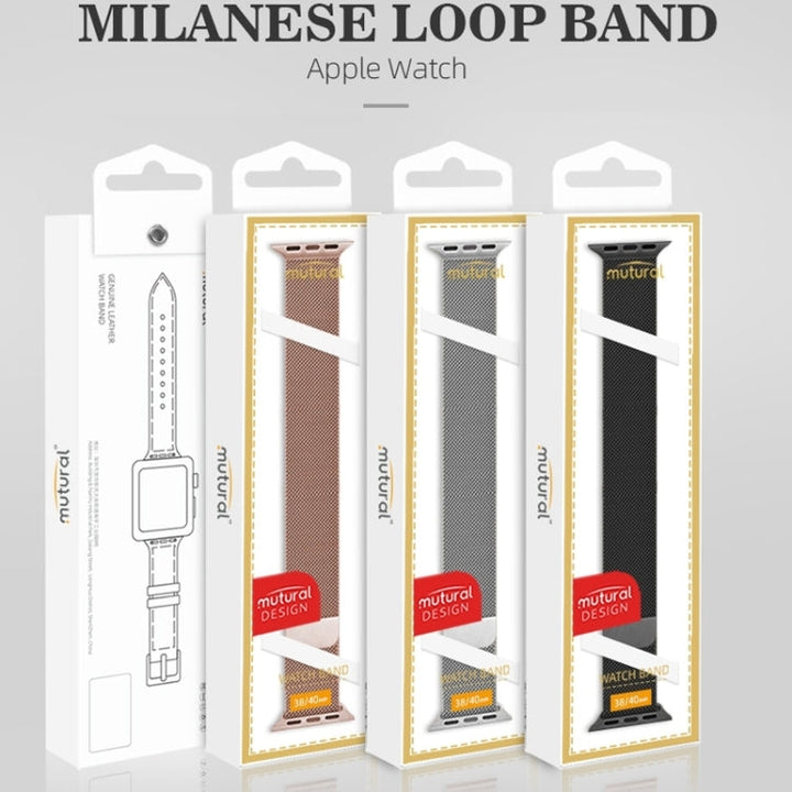 Lisslune | For Apple Watch Series 9&8&7 41mm / SE 3&SE 2&6&SE&5&4 40mm / 3&2&1 38mm Mutural Milanese Stainless Steel Watch Band (Rose Gold)